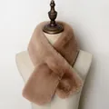 Plush camel faux fur scarf featuring a practical crisscross design for winter warmth - Khaki
