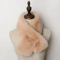Crossed faux fur winter scarf for women in soft light pink with thick plush texture - Nude Pink