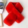 Bright red faux rabbit fur scarf with a warm cross-over design and plush texture - China Red