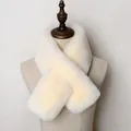Plush cross-style scarf for women in creamy white faux rabbit fur for winter warmth - Off-white