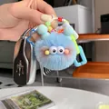 Cute light blue plush monster keychain with letter beads and a white plastic clip - Fresh Blue