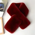 Plush burgundy faux fur scarf for winter warmth with soft cross-over styling for men and women - Burgundy