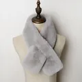 Plush light grey faux fur cross scarf for women with soft faux rabbit hair texture - Light Gray
