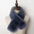 Faux rex rabbit fur scarf in dusty blue with a stylish cross-pull design for women - Dark Gray