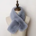 Light grey faux rabbit fur cross-over scarf with plush texture for winter warmth - Medium Grey