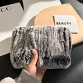 Thick grey faux rabbit fur neck warmer with elastic soft plush texture for winter - Frost Black