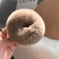 Plush camel faux fur scrunchie with fluffy texture for hair styling in autumn and winter - Grey Coffee