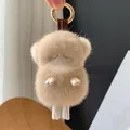 Simpatico portachiavi agnello in pelliccia di visone con fibbia dorata per borse - Beige