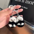 Cute mink fur panda keychain with silver metal ring, fluffy black and white bag charm - Cute Panda
