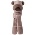 3-in-1 winter faux rabbit fur hooded scarf and gloves set with cute bear ears in taupe - Brown