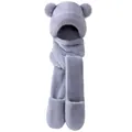 Grey 3-in-1 faux fur winter set featuring a hat with bear ears, scarf, and pocket gloves - Gray