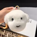 Mignon porte-clés chien en peluche blanche en fourrure de lapin avec anneau doré - Blanc