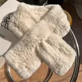 Elegant white fluffy rabbit fur scarf for winter featuring a cozy criss-cross design for women - Off White