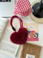 Detail of burgundy faux rabbit fur heart-shaped charm with thick red braided lanyard - Burgundy