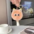 Orangefarbener Plüsch-Katzenanhänger aus weichem Kunstfell mit goldenem Schlüsselring - Altrosa Katze