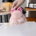 Portachiavi con coniglio in peluche rosa con fiocco di paillettes per borse - Rosa Antico