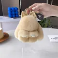 Porte-clés lapin mignon en fourrure beige avec nœud à carreaux pour sacs à main - Couleur Thé au Lait