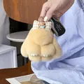 Llavero de conejo de piel sintética con lazo de cuadros beige para bolso y coche - Color Té con Leche