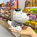 Cute Westie plush dog keychain wearing black cap and striped shirt - Black And White Stripes / 15cm