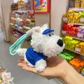 Cute Westie plush dog keychain with blue cap and shirt bag charm - Sapphire Blue / 15cm