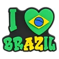Detailansicht des PVC I Love Brazil Schuh-Anhängers mit Flaggen-Herz und Schriftzug - I Love Brazil Herz (DH28)