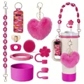 Zubehör-Set für Trinkbecher mit Herz-Anhänger und Silikon-Bodenkappe in Pink - Fuchsia