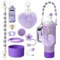 Lavendel Zubehörset für Trinkbecher mit Herz-Pompon, Strohhalmdeckel und Silikonhülle - Lila
