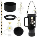 Détails des accessoires Stanley Cup incluant capuchon fleur, botte silicone et breloques - Accessoire Noir