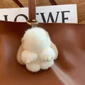 Cute mink fur bunny bag charm in cream and khaki with gold-tone hardware and leather loop - Khaki Ears Leather Paws