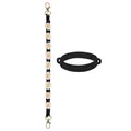 Lanière marguerite tissée à la main avec corde noir et blanc et fermoirs dorés - Anneau en Silicone Noir + Sangle Noire