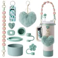 Zubehör-Set für Trinkbecher mit herzförmigem Plüsch-Anhänger und Blumen-Gurt - Grün