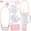 Set di accessori rosa per tazza da 40 once con base in silicone e manico di perle - Rosa