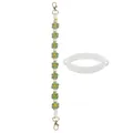 Détail du cordon tressé fleur marguerite avec fermoirs dorés et anneau en silicone - Anneau en Silicone Blanc + Sangle Verte
