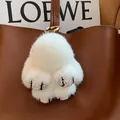 White mink fur bunny charm with sparkling rhinestones on a leather luxury handbag - White Rhinestone Paws