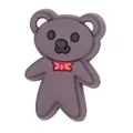 Lindo adorno de oso gris oscuro de PVC con lazo rojo de lunares para zuecos - Oso con lazo