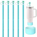 Glitter mint green straw kit with floral caps and silicone boot for Stanley tumblers - Lake Blue