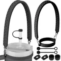 Detail view of black silicone accessory set including carry handle and leak-proof stoppers - Black