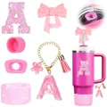 Kit d'accessoires rose avec breloque lettre A brillante et paille papillon pour gobelet - Lettre A / Sparkly Pink Style