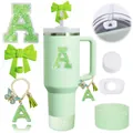 Set gobelet 40oz vert menthe avec couvre-paille papillon et breloque lettre A brillante - Lettre A / Style Vert Menthe