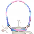 Colorful silicone handle strap set with straw cover compatible with Stanley cups - Pink Purple Marble