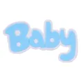 Accesorio decorativo Baby de silicona azul y blanca para zuecos y bolsos de niños - Texto Baby Azul