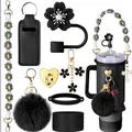 Schwarzes 40oz Becher-Zubehör-Set mit Gänseblümchen-Anhänger und Silikon-Hülle - Grau