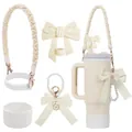 Kit accessoires pour gobelet Stanley crème avec poignée tissée et breloque en perles - Ensemble Style Crème Minimaliste Blanc Cassé (Style 10)