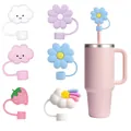 6-piece silicone straw cover set with cloud, flower and rainbow designs for 10mm straws - Cloud And Flower Style (Combination 7)