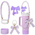 Set d'accessoires violet pour gobelet Stanley avec poignée tressée et nœud décoratif - Ensemble Tissé Bloc de Couleur Violet (Style 8)