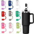 Detailed set of nine colorful mini cup shaped silicone straw toppers for 10mm straws - Mini Cup Flower Style (Combination 8)