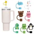 Detailed view of 8 silicone cartoon animal straw covers for 10mm tumbler accessories - Mixed Animal Toppers (Combination 9)
