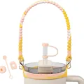 Pink and yellow tie-dye silicone cup handle strap set with straw cover for tumblers - Yellow and Pink Tie Dye