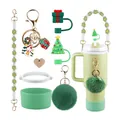 Gobelet vert menthe avec charms de Noël et ensemble de bandoulière en perles - Ensemble Sapin de Noël Vert Menthe (Style 5)