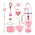 Set d'accessoires rose pour tasse Stanley avec poignée perlée et breloque cœur - Ensemble Imprimé Lèvres Cœur Rose Girly (Style 6)